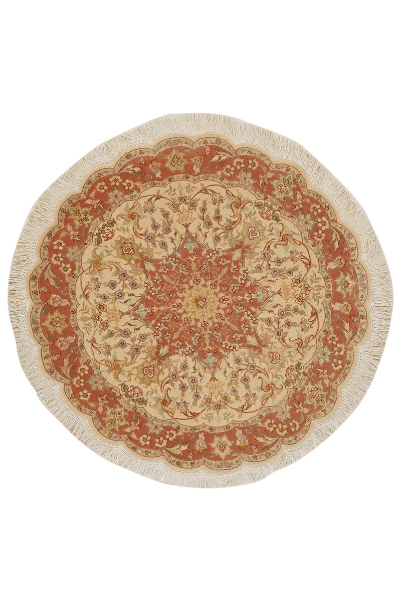 Tabriz Round · Handgeknüpft – Beige, 100x100 cm