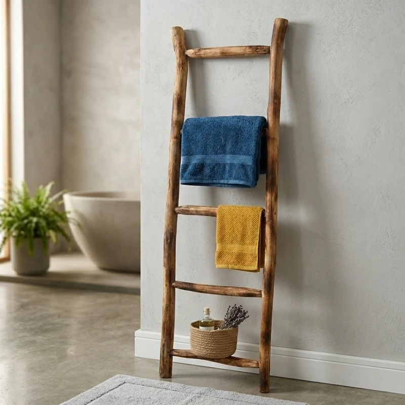 Teak Deko-Leiter geflammt KEPALA ca. H150cm Handtuchhalter