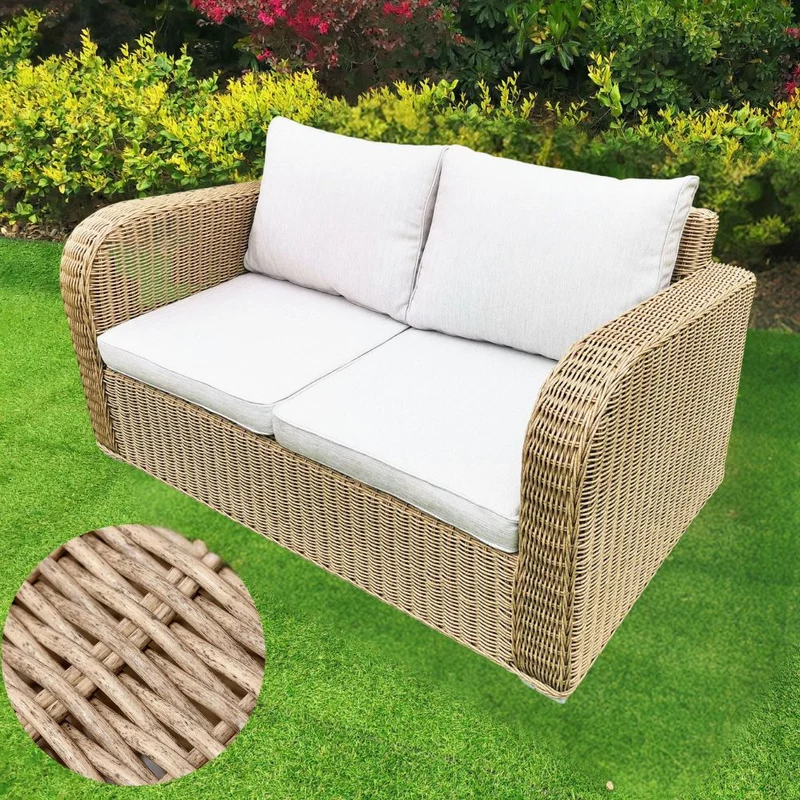 2er Lounge Sofa VITA 145cm rundes Polyrattan Natural