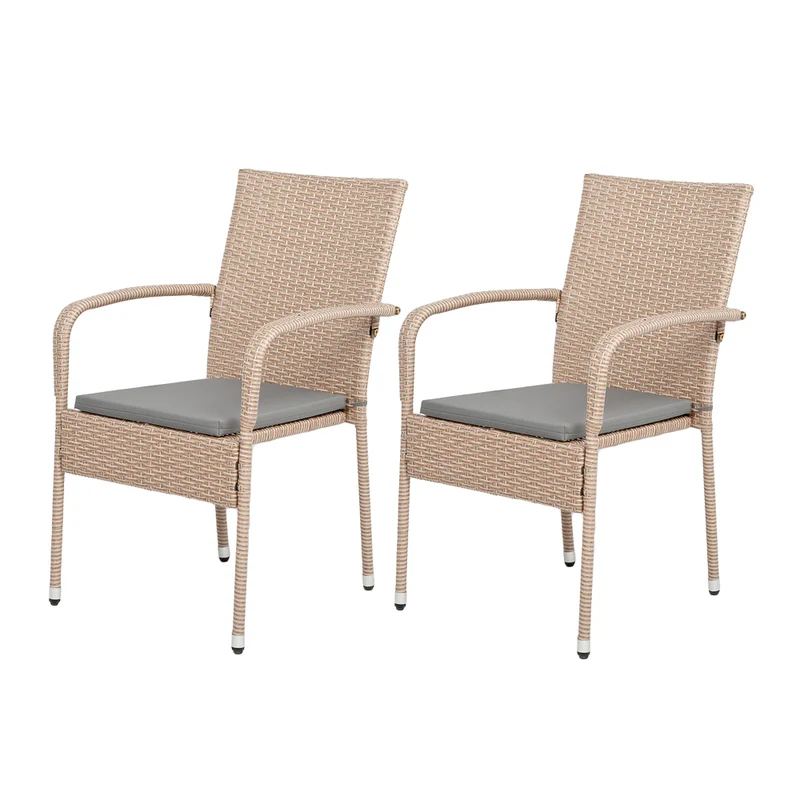 2er-Set Armlehnstuhl HELEN Polyrattan Natural stapelbar