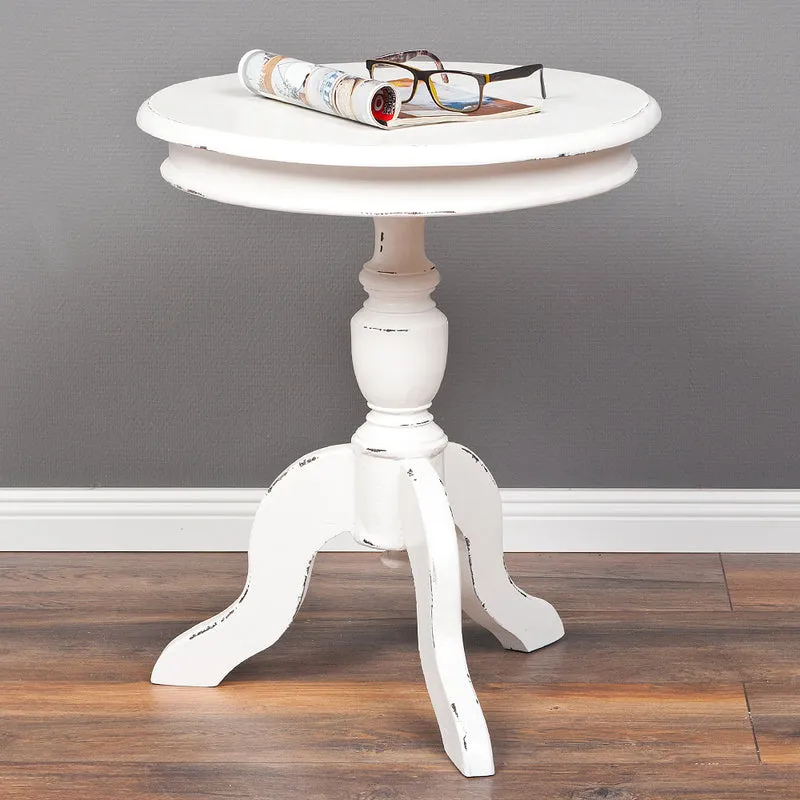 Romantischer Massivholz Beistelltisch TIGA D50cm weiß Landhaus