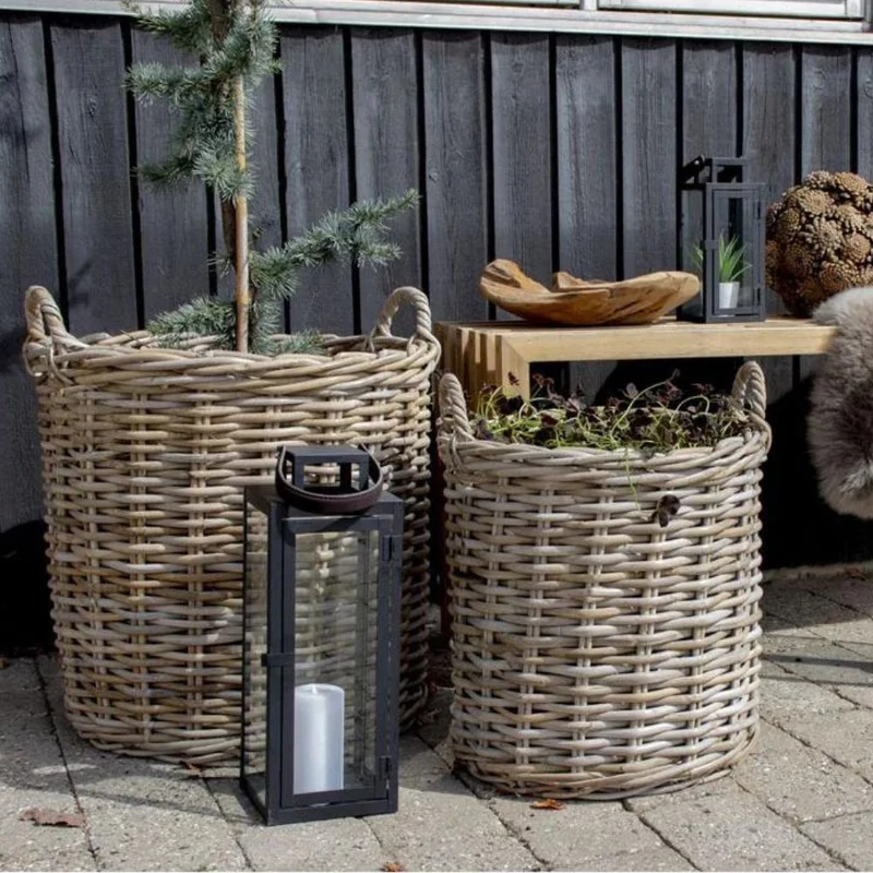 Natur Rattankorb BAKUL rund Grey 40cm Pflanzkorb Inlay Griffe