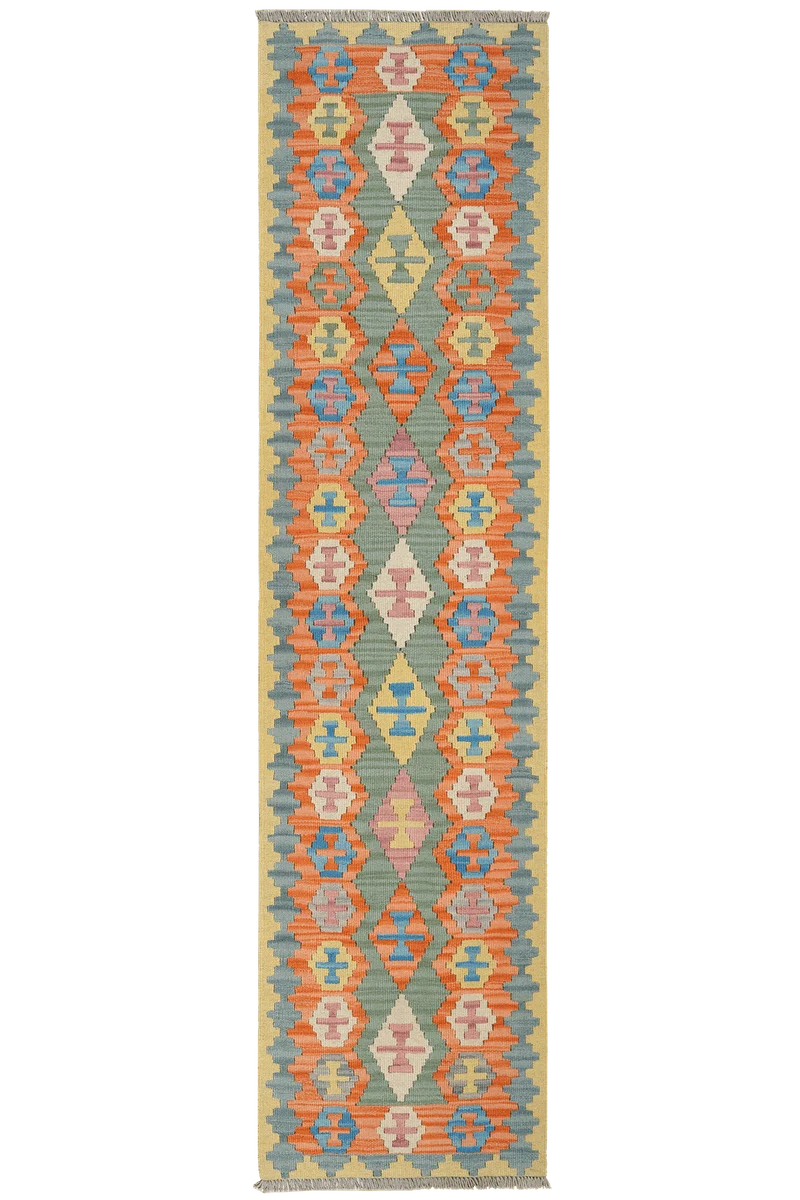 Kelim Gashgai · Handgewebt – Grün, 248x61 cm