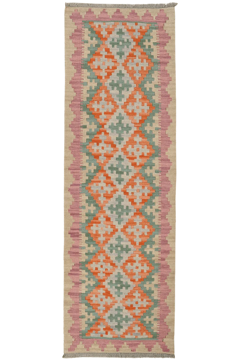 Kelim Gashgai · Handgewebt – Grün, 195x62 cm