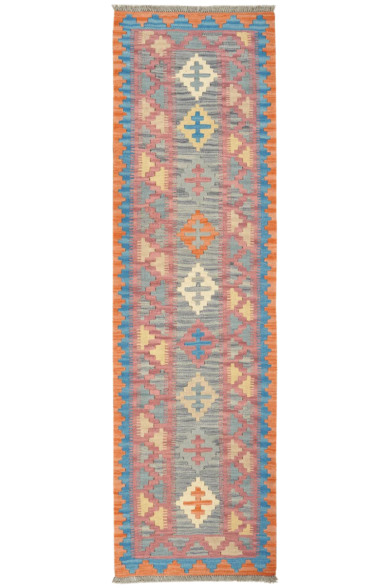 Kelim Gashgai · Handgewebt – Grau, 220x63 cm