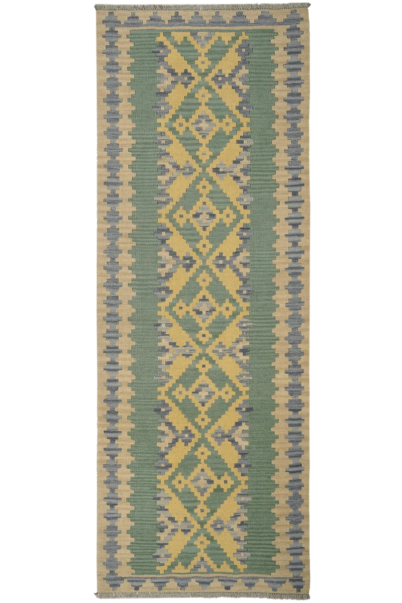 Kelim Gashgai · Handgewebt – Grün, 252x90 cm