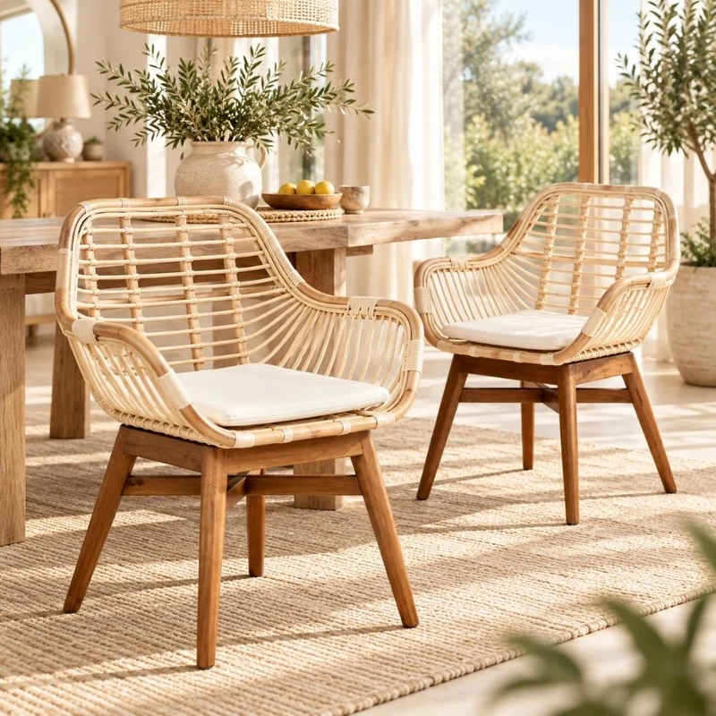2tlg. Set Rattan Armlehner FRANTURI Natural inkl. Kissen