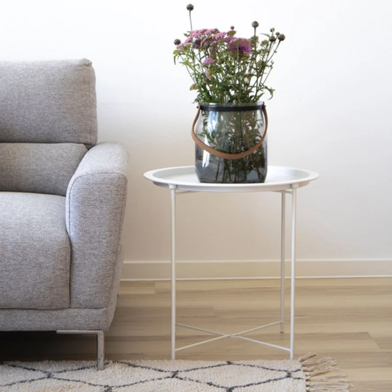 Design Beistelltisch BOSTON 48cm Tablett weiss Metall