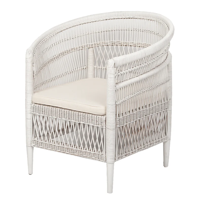 Rattan-Sessel MALAWI Weiß inkl. Sitzkissen