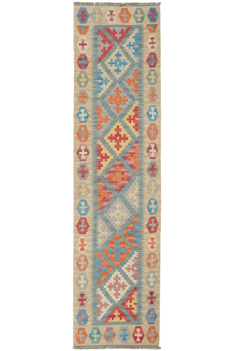Kelim Gashgai · Handgewebt – Türkis, 237x60 cm