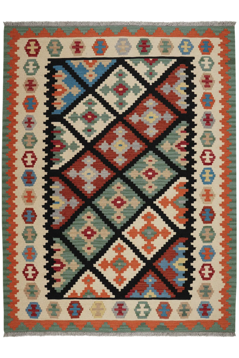 Kelim Gashgai · Handgewebt – Schwarz, 199x151 cm