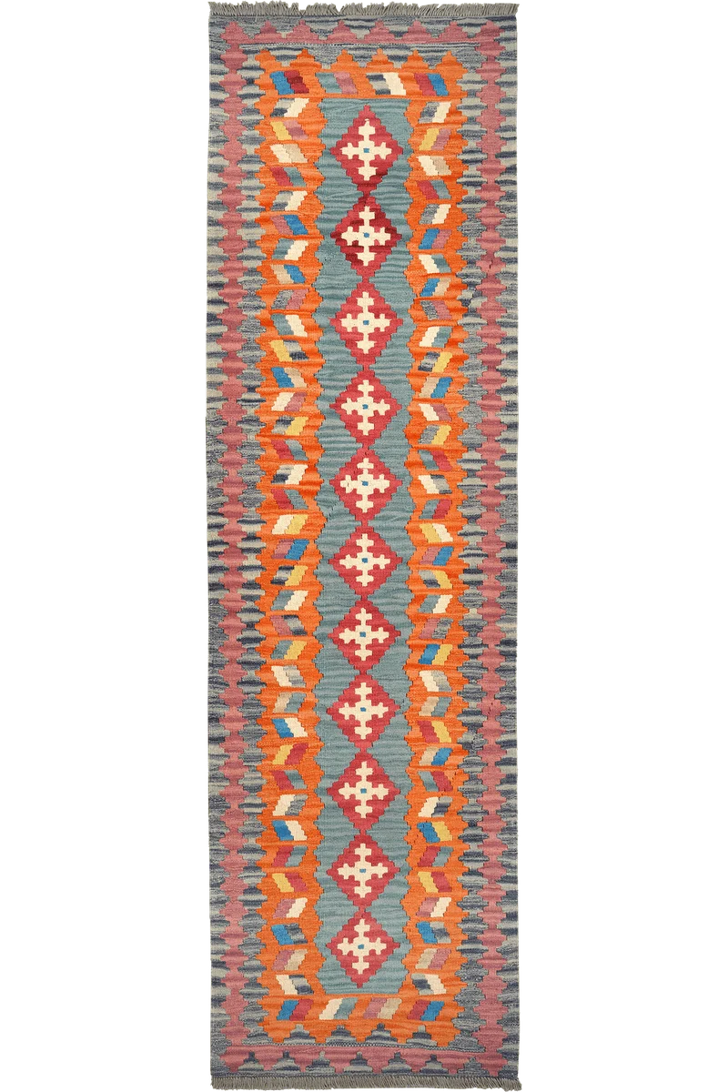 Kelim Gashgai · Handgewebt – Blau, 286x82 cm