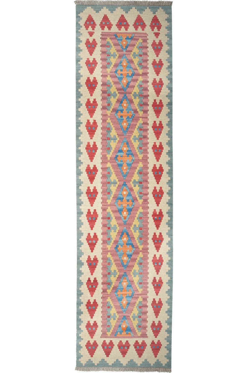 Kelim Gashgai · Handgewebt – Rosa, 245x63 cm