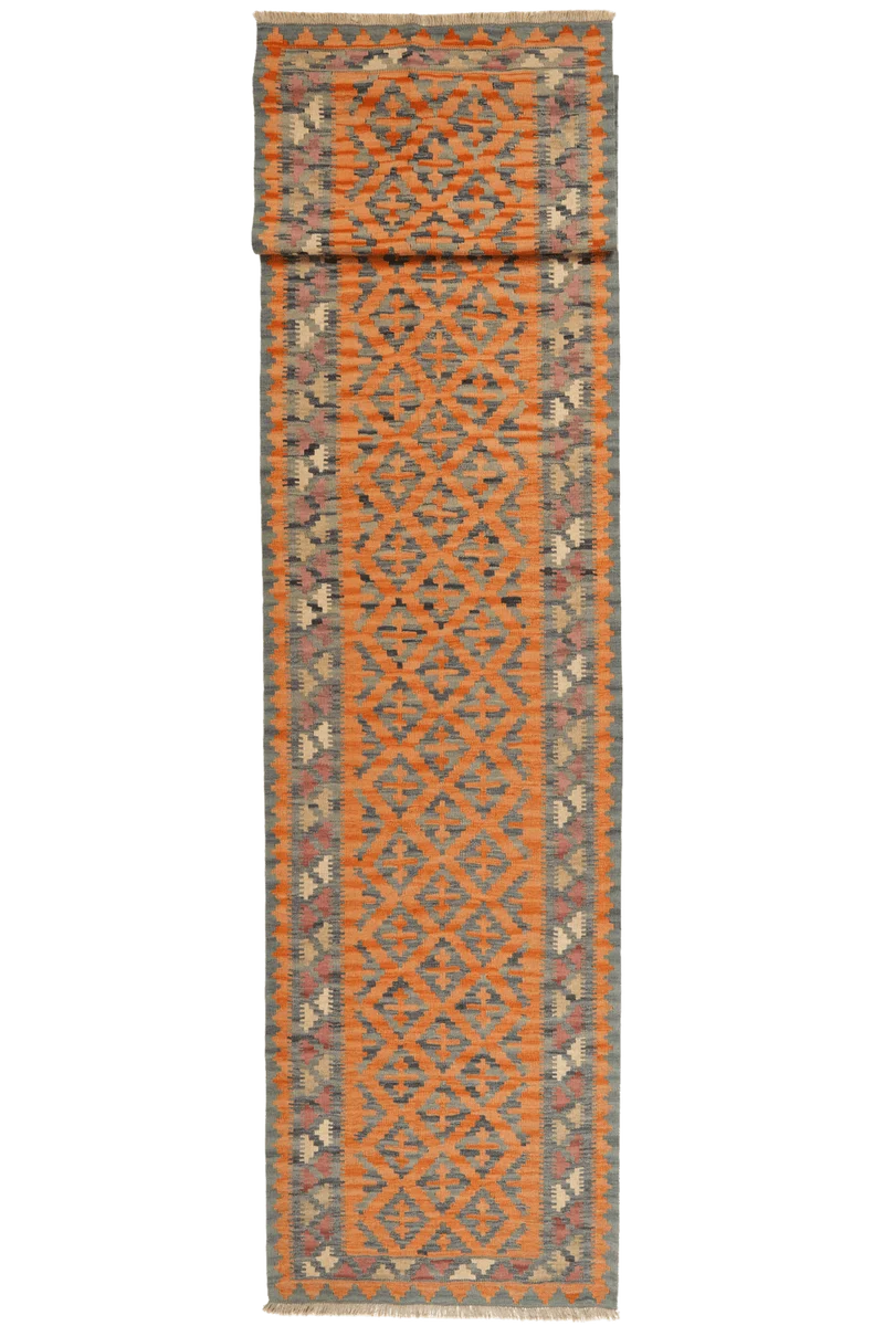 Kelim Gashgai · Handgewebt – Orange, 403x86 cm