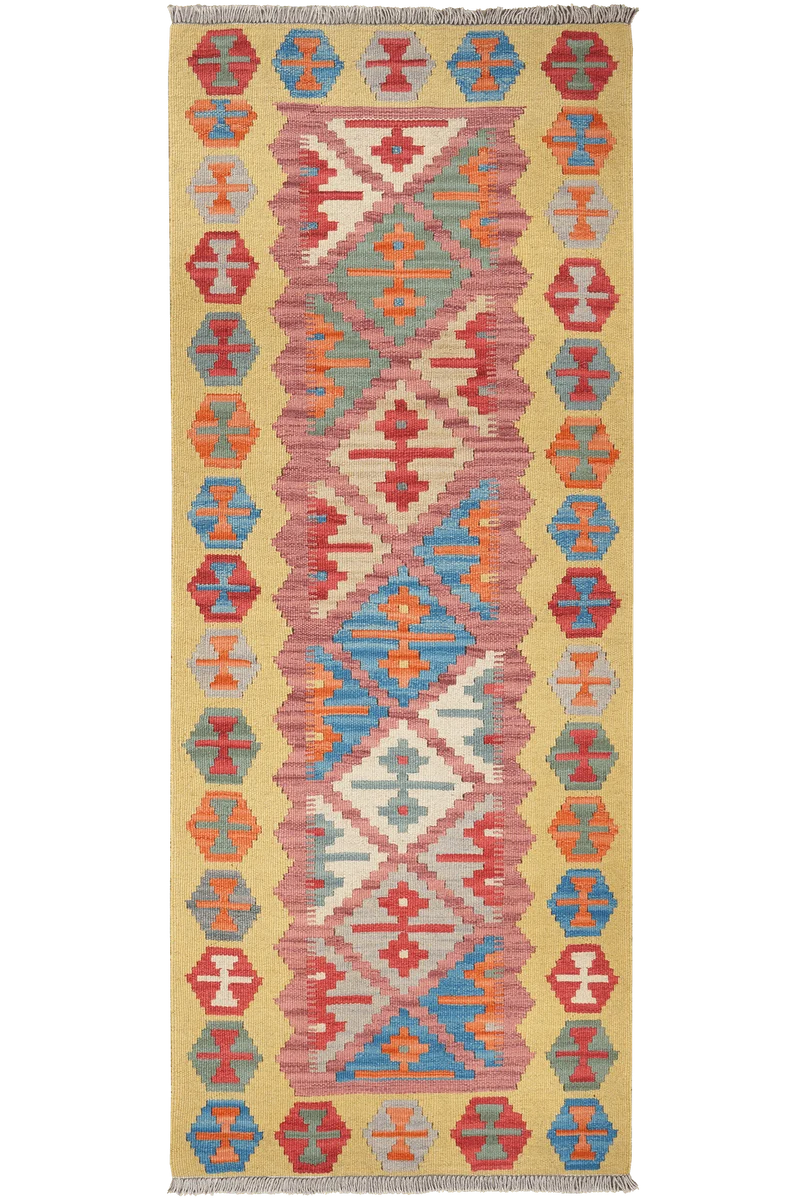 Kelim Gashgai · Handgewebt – Rosa, 203x82 cm