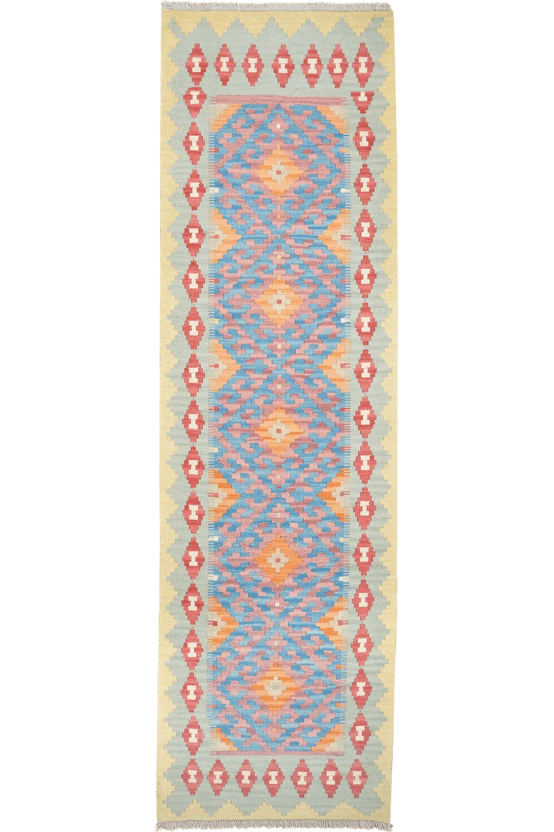 Kelim Gashgai · Handgewebt – Blau, 283x81 cm