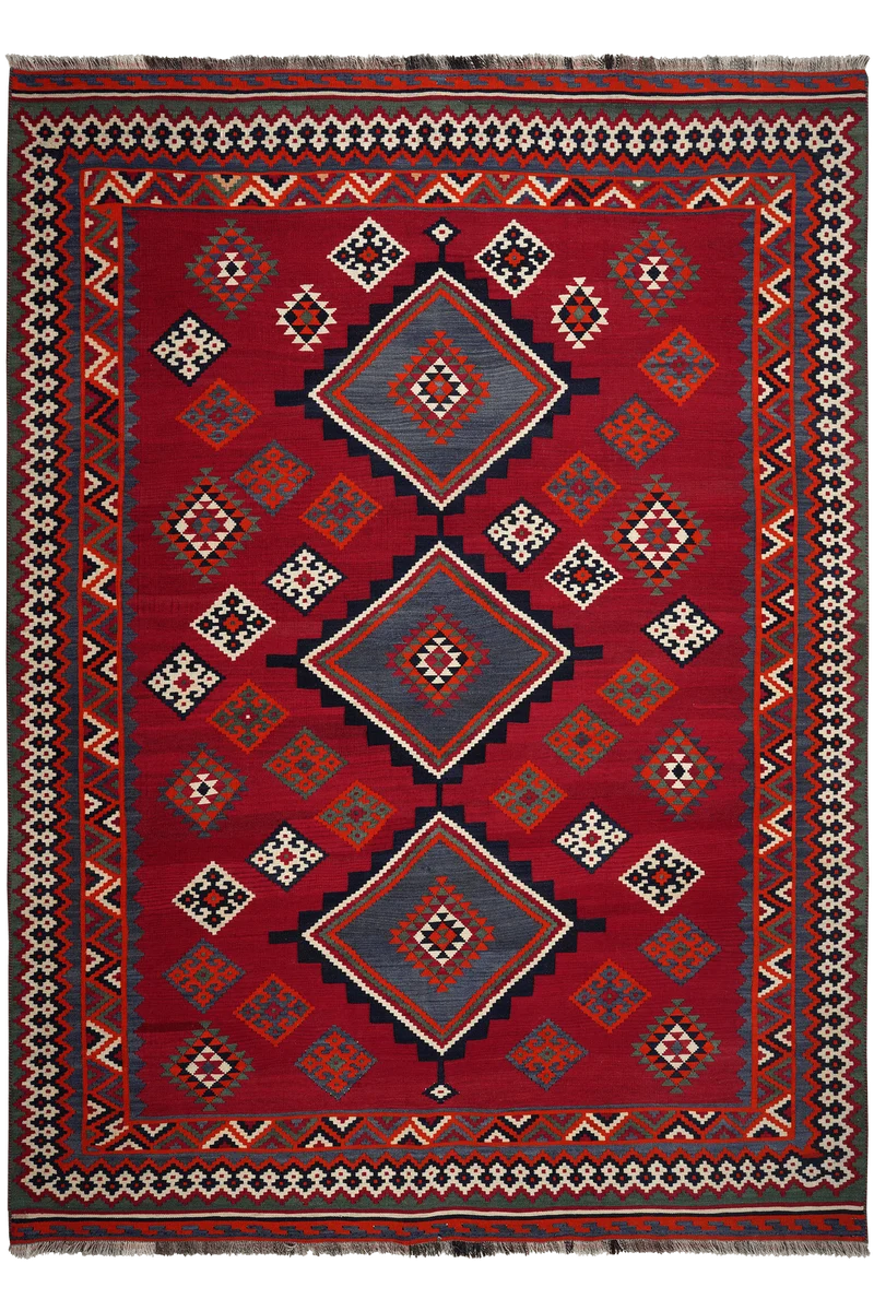 Kelim Gashgai Old · Handgewebt – Rot, 264x190 cm