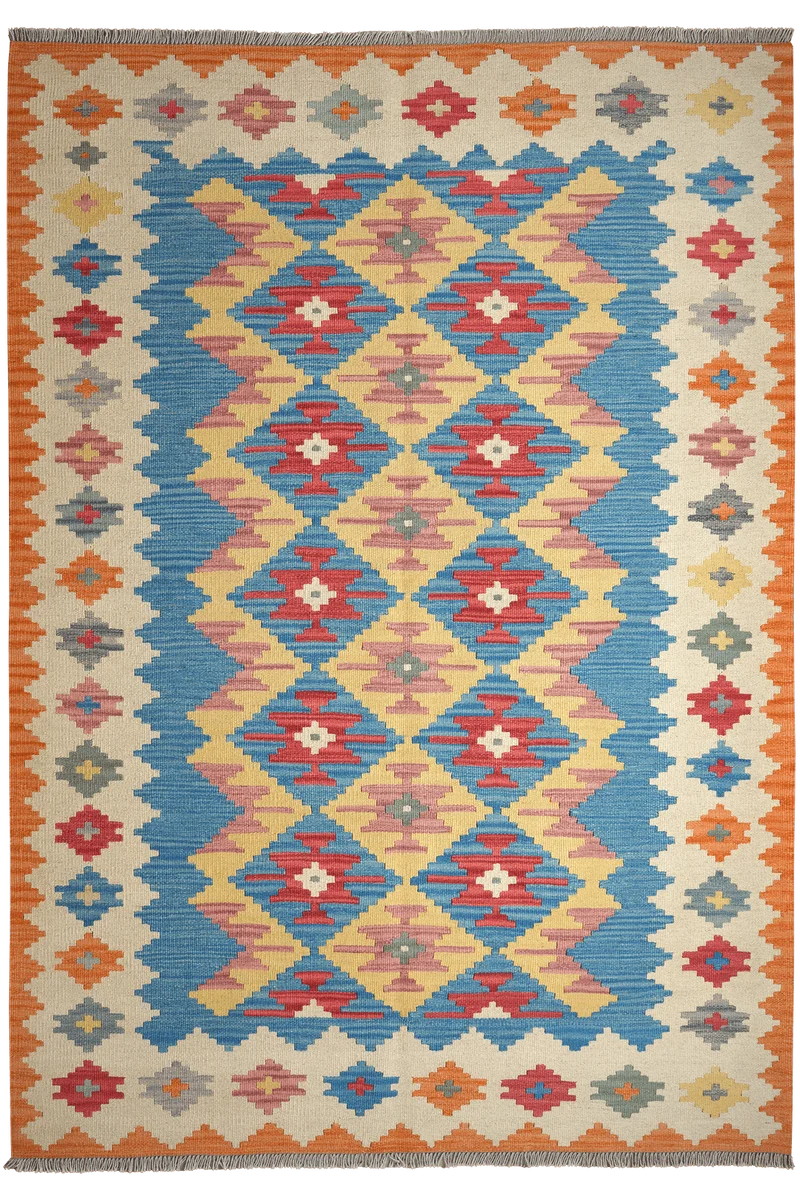 Kelim Gashgai · Handgewebt – Blau, 246x171 cm