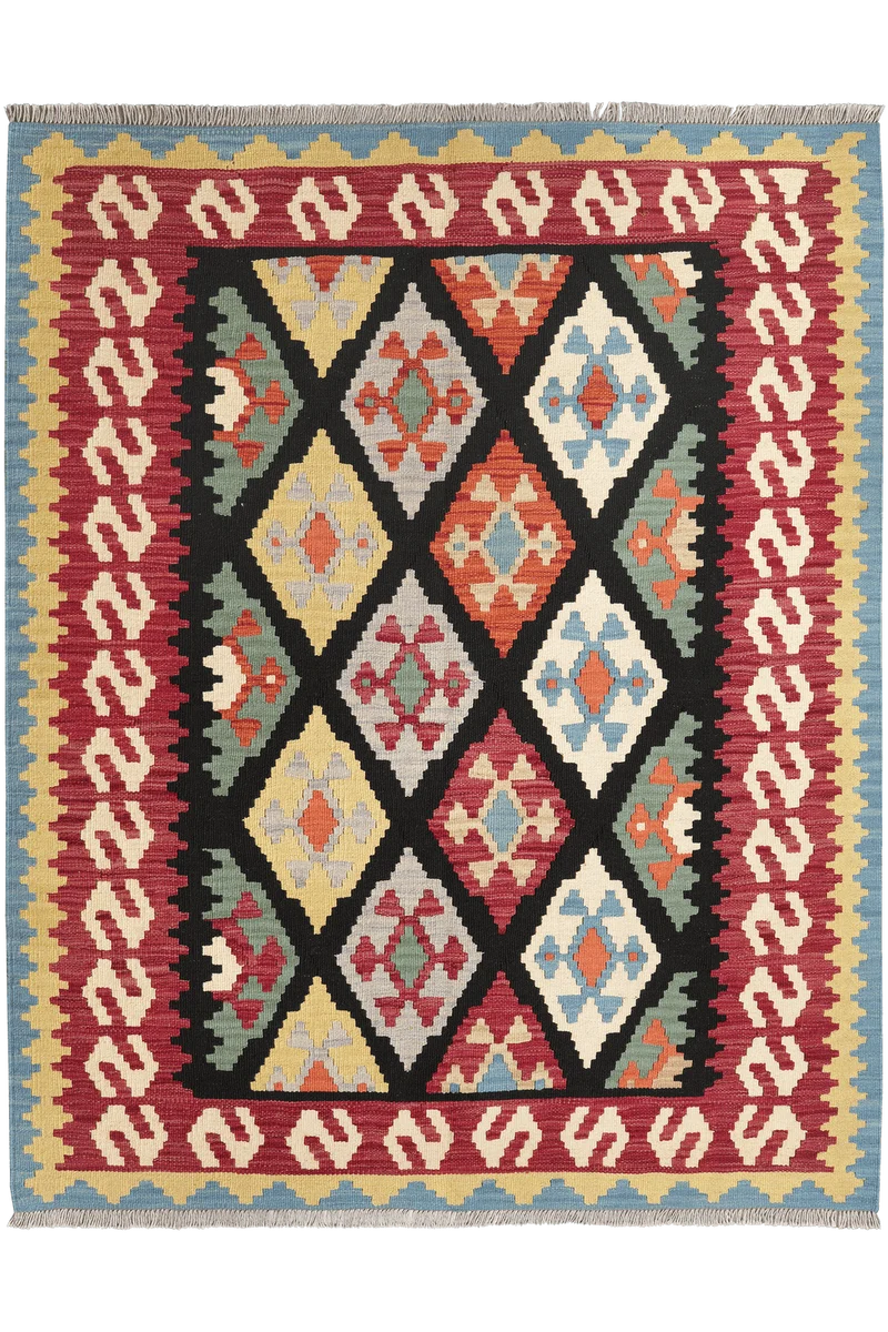 Kelim Gashgai · Handgewebt – Schwarz, 197x158 cm