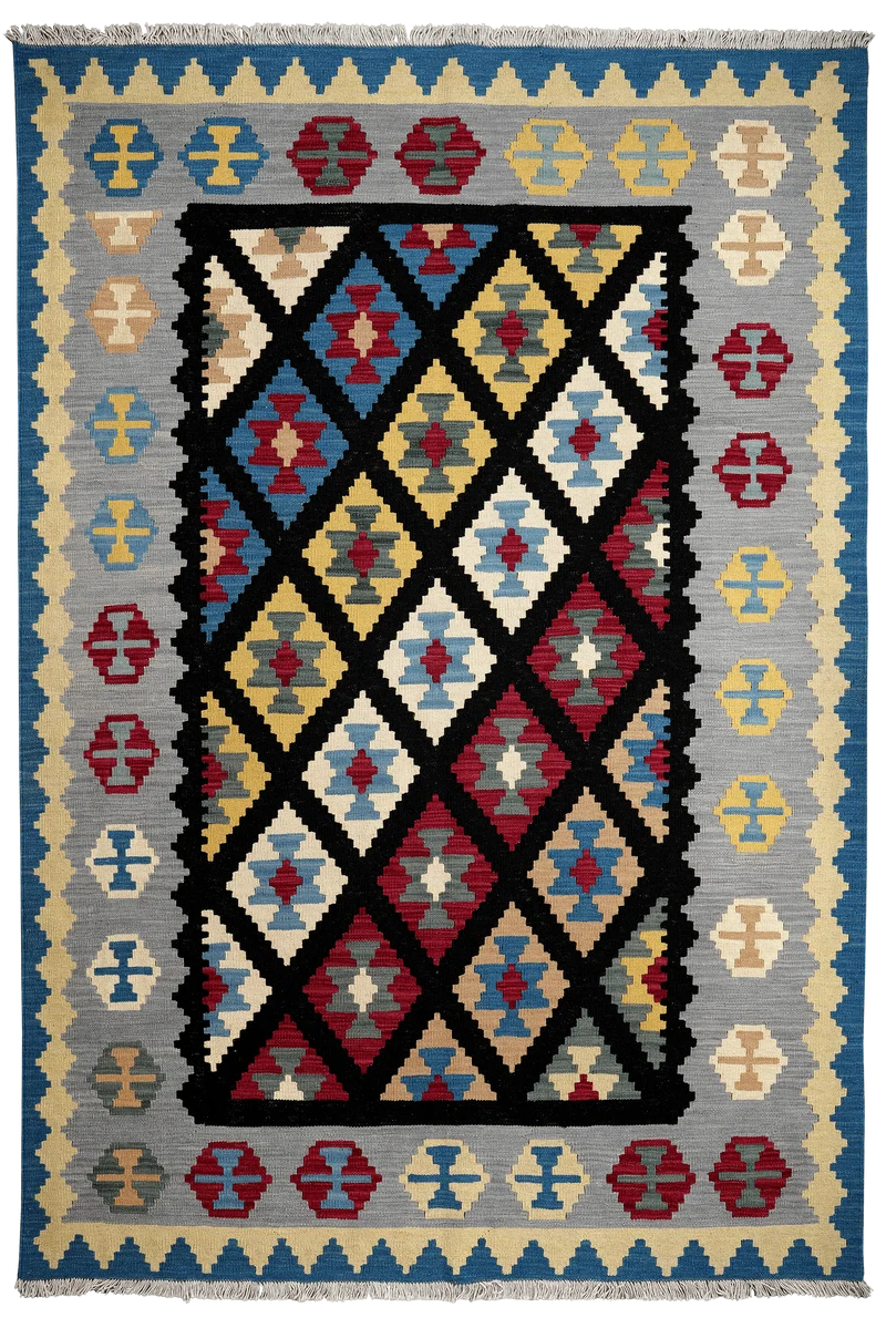 Kelim Gashgai · Handgewebt – Schwarz, 246x173 cm