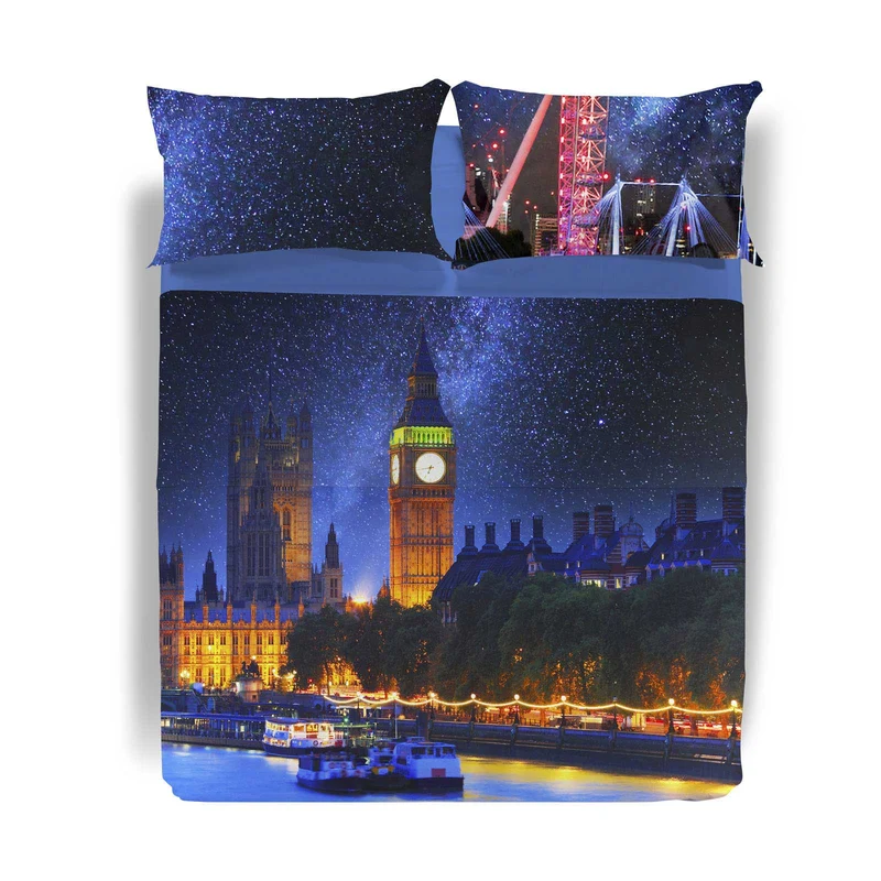 Completo Lenzuola Copriletto magical london Fotografico in Cotone
