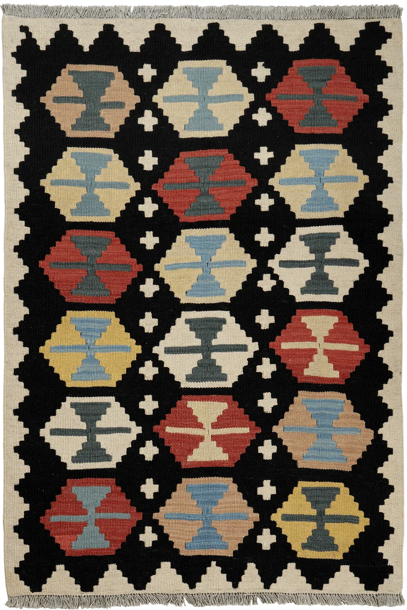 Kelim Gashgai · Handgewebt – Schwarz, 152x104 cm