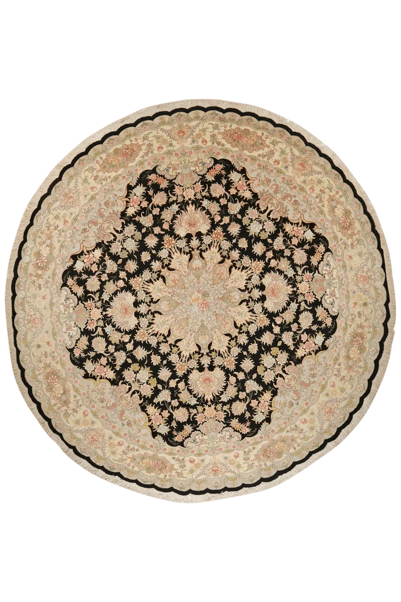 Tabriz Round · Handgeknüpft – Schwarz, 252x252 cm