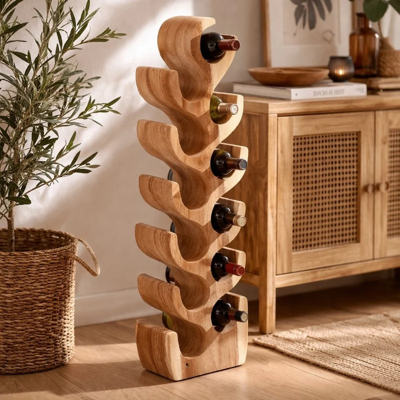 Massivholz Weinregal Flaschenhalter BOTOL-L ca. H100cm Suar