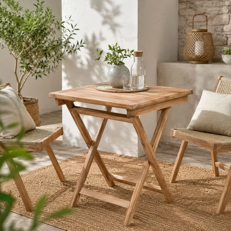 Klappbarer Teak Esstisch KURSI 70cm Natural Balkontisch