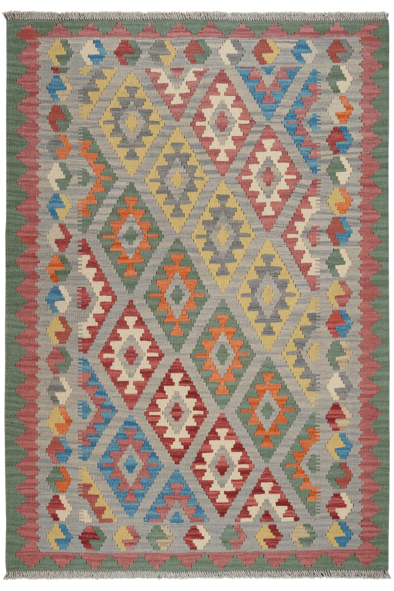 Kelim Gashgai · Handgewebt – Grau, 186x128 cm