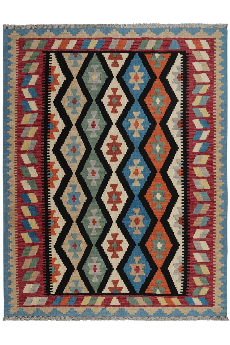 Kelim Gashgai · Handgewebt – Schwarz, 200x157 cm