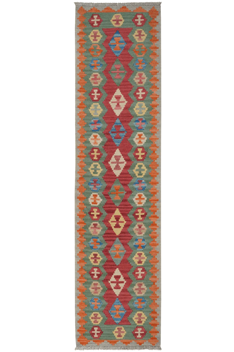 Kelim Gashgai · Handgewebt – Rot, 246x61 cm