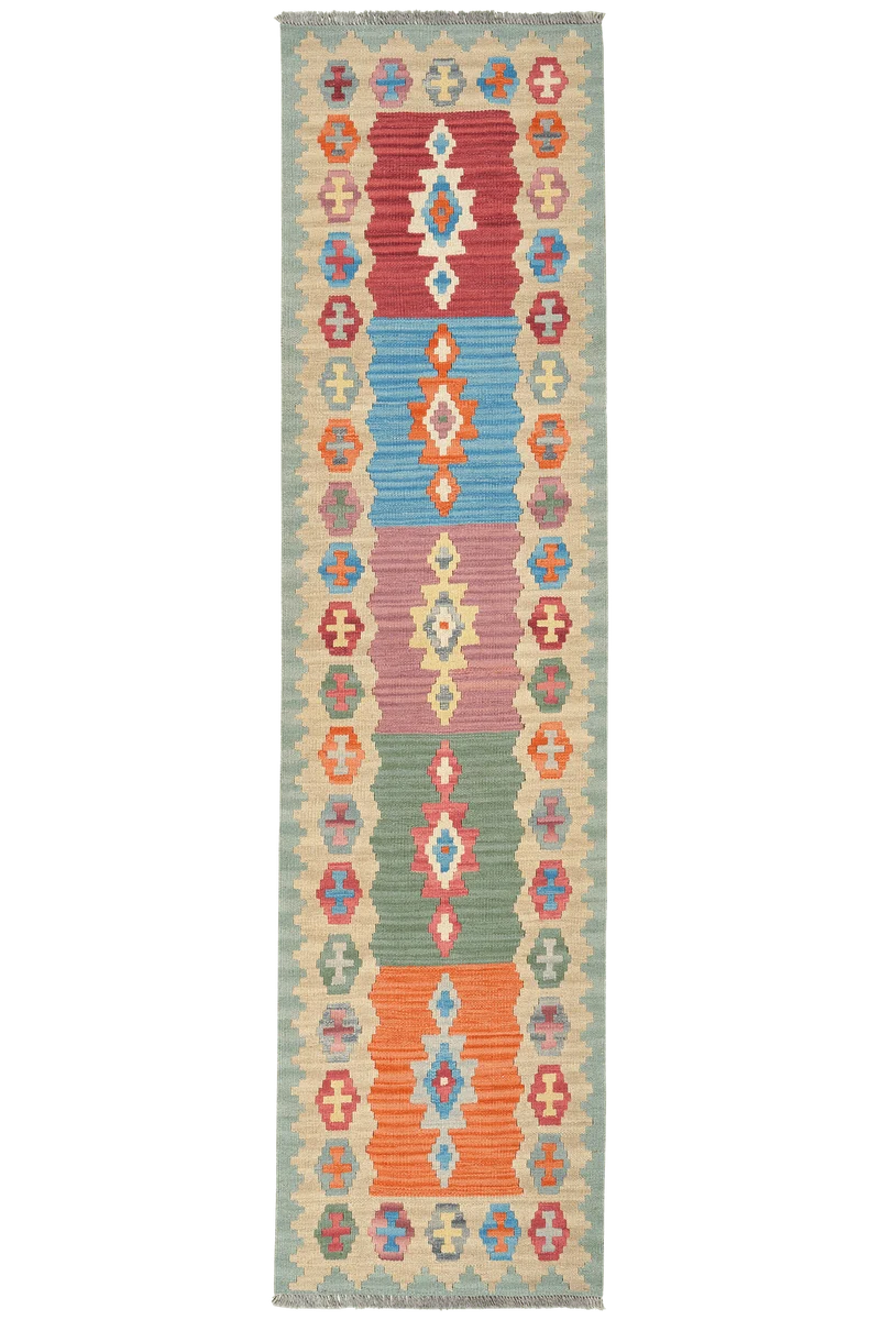 Kelim Gashgai · Handgewebt – Bunt, 240x61 cm