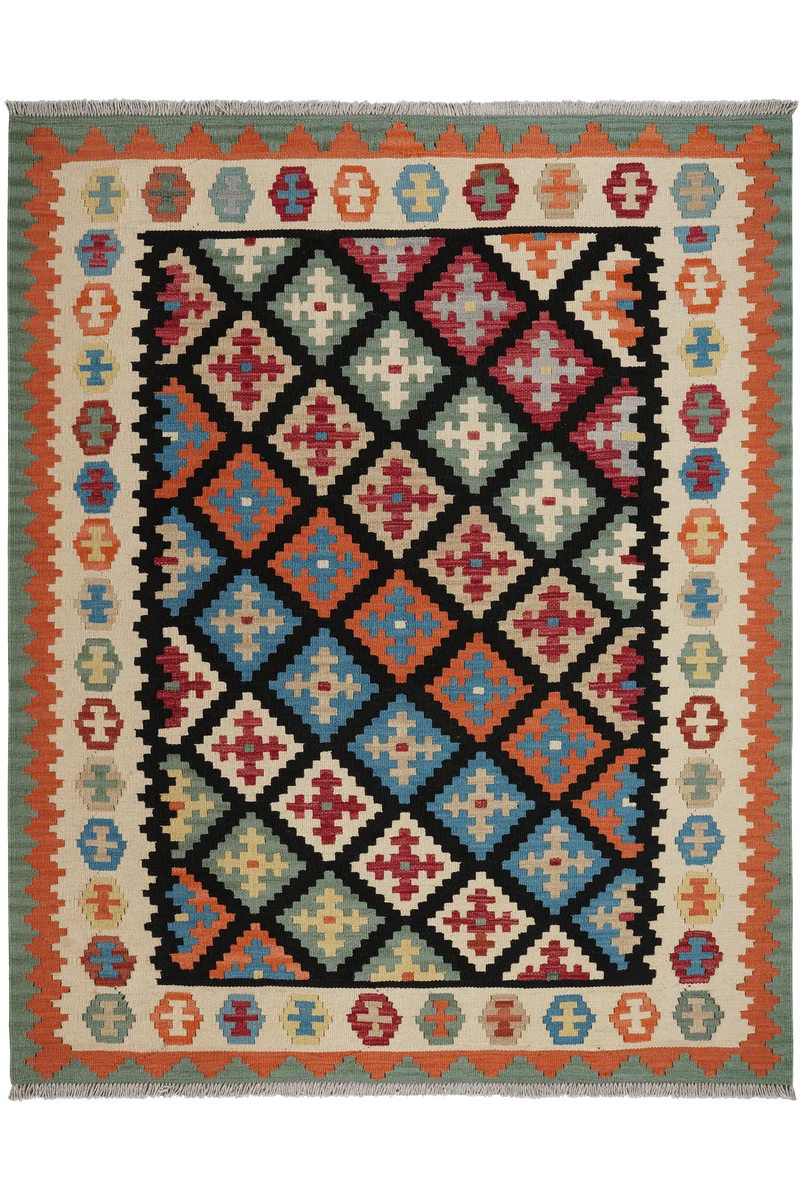 Kelim Gashgai · Handgewebt – Schwarz, 194x157 cm