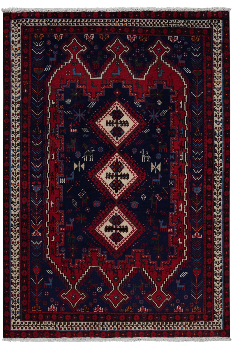 Afshar · Handgeknüpft – Blau, 195x135 cm