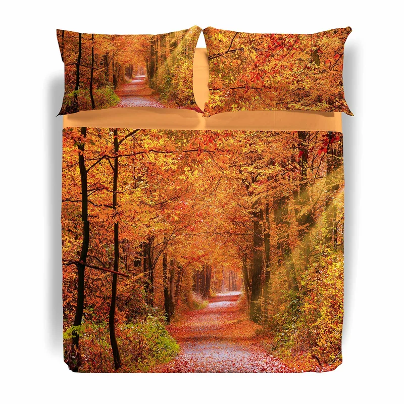 Completo Lenzuola Copriletto autumn leaves Fotografico in Cotone