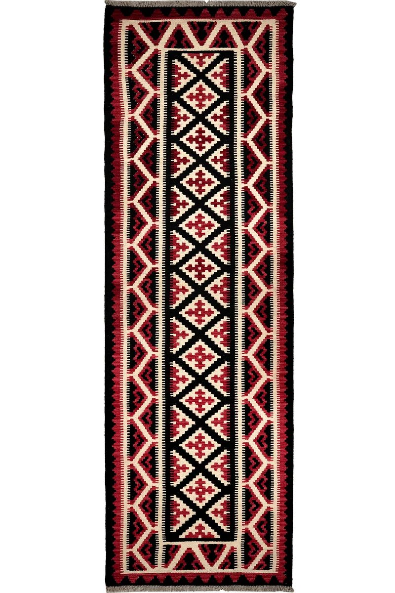 Kelim Gashgai · Handgewebt – Schwarz, 291x91 cm