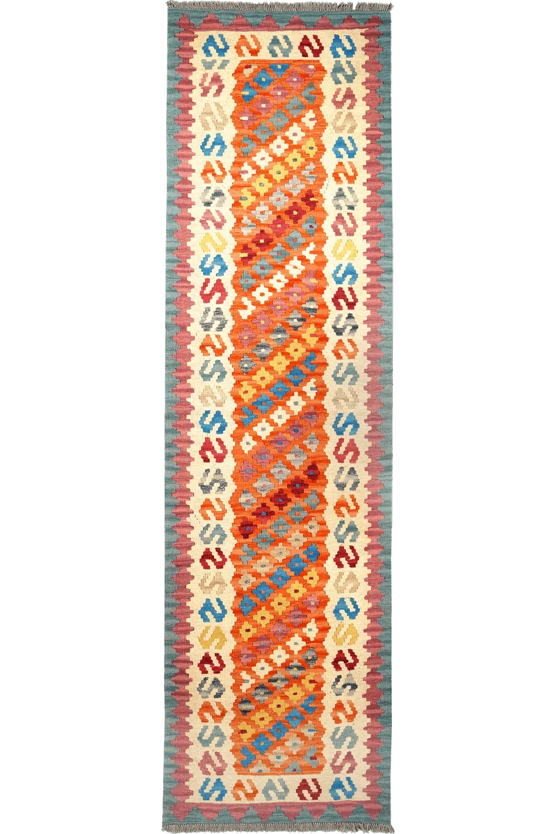 Kelim Gashgai · Handgewebt – Orange, 289x79 cm