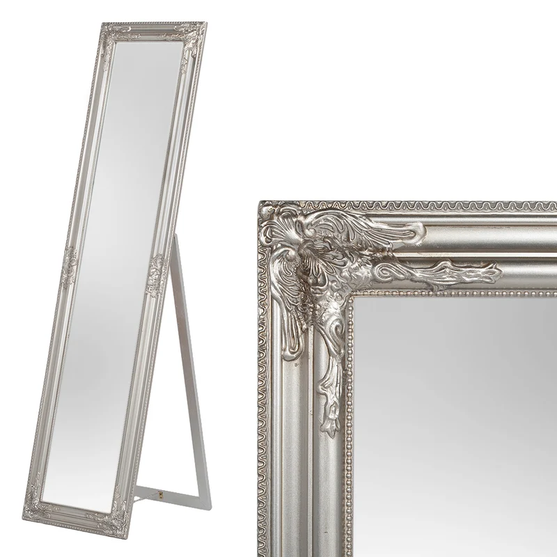 Barock Standspiegel DOMINGO 160x40cm Antik-Silber Holzrahmen