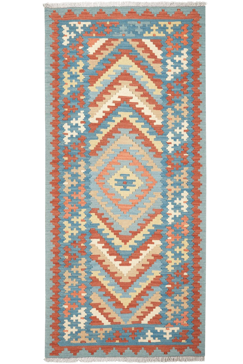 Kelim Gashgai · Handgewebt – Blau, 194x88 cm