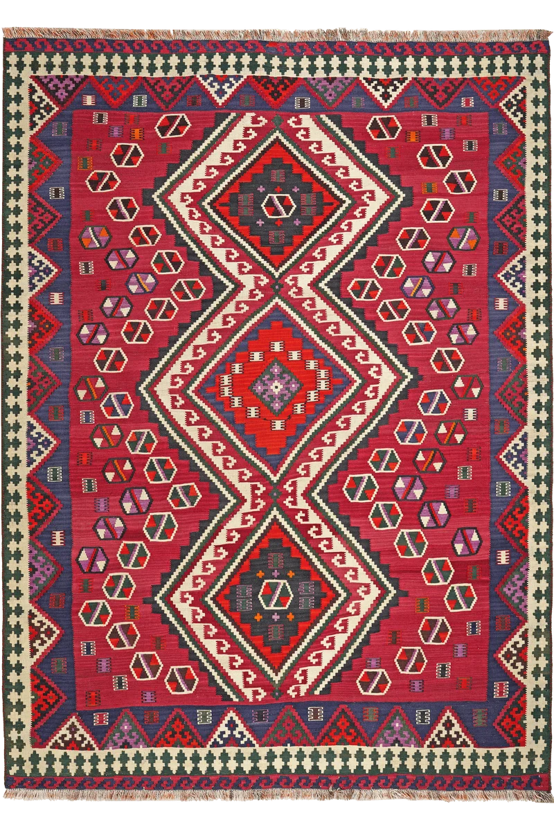Kelim Gashgai Old · Handgewebt – Rot, 226x165 cm