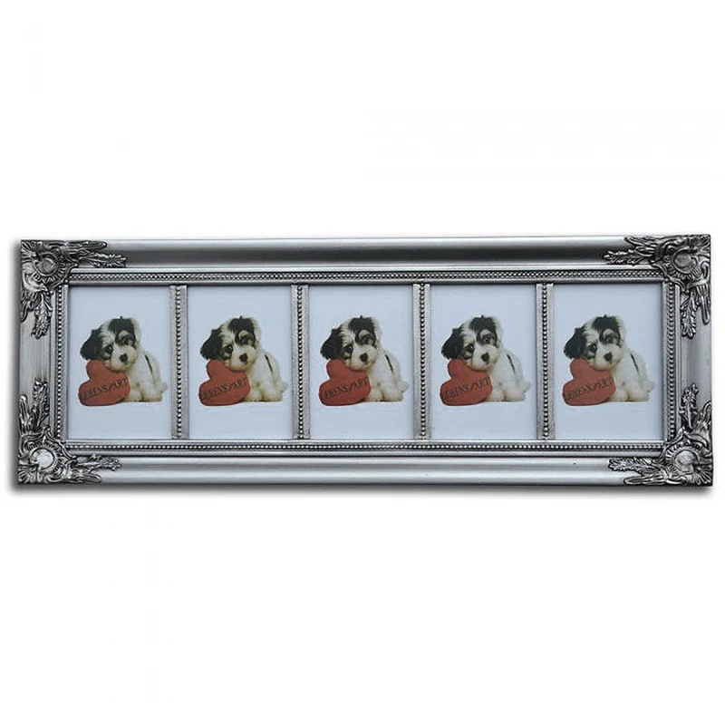 Multi-Fotorahmen BEATRICE / Barock Bilderrahmen Silber für 5 Fotos 15x10cm