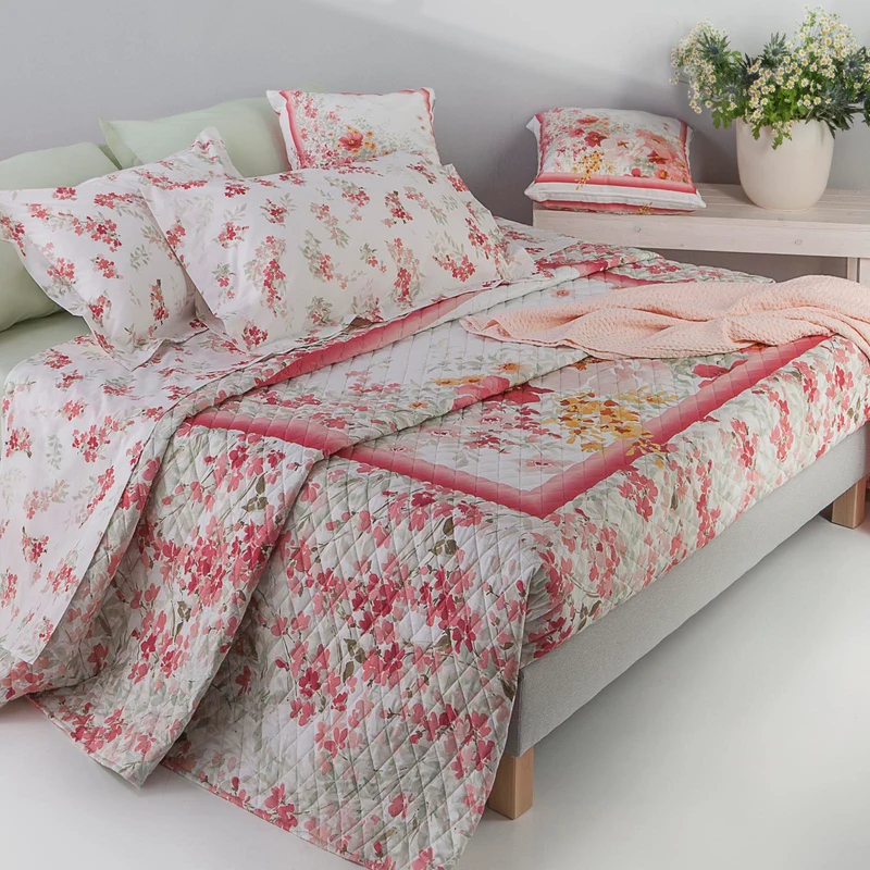 Copriletto Primaverile rose carrefleur Floreale in Percalle 90 gr/mq