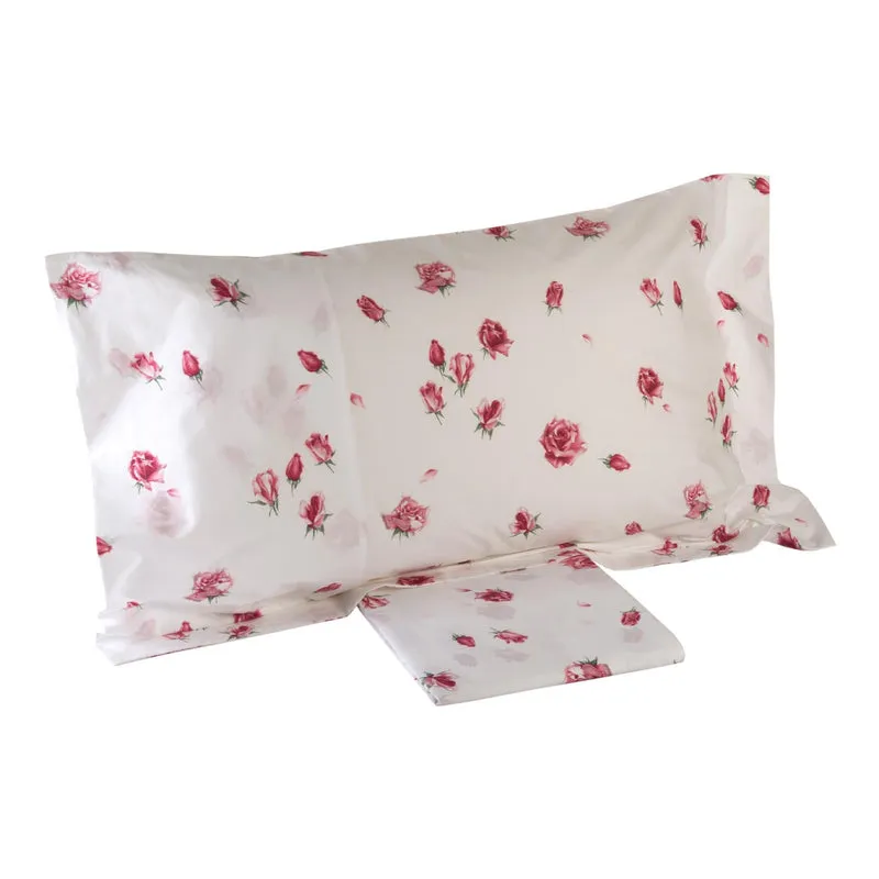 Completo Lenzuola reve de rose Floreale in Percalle