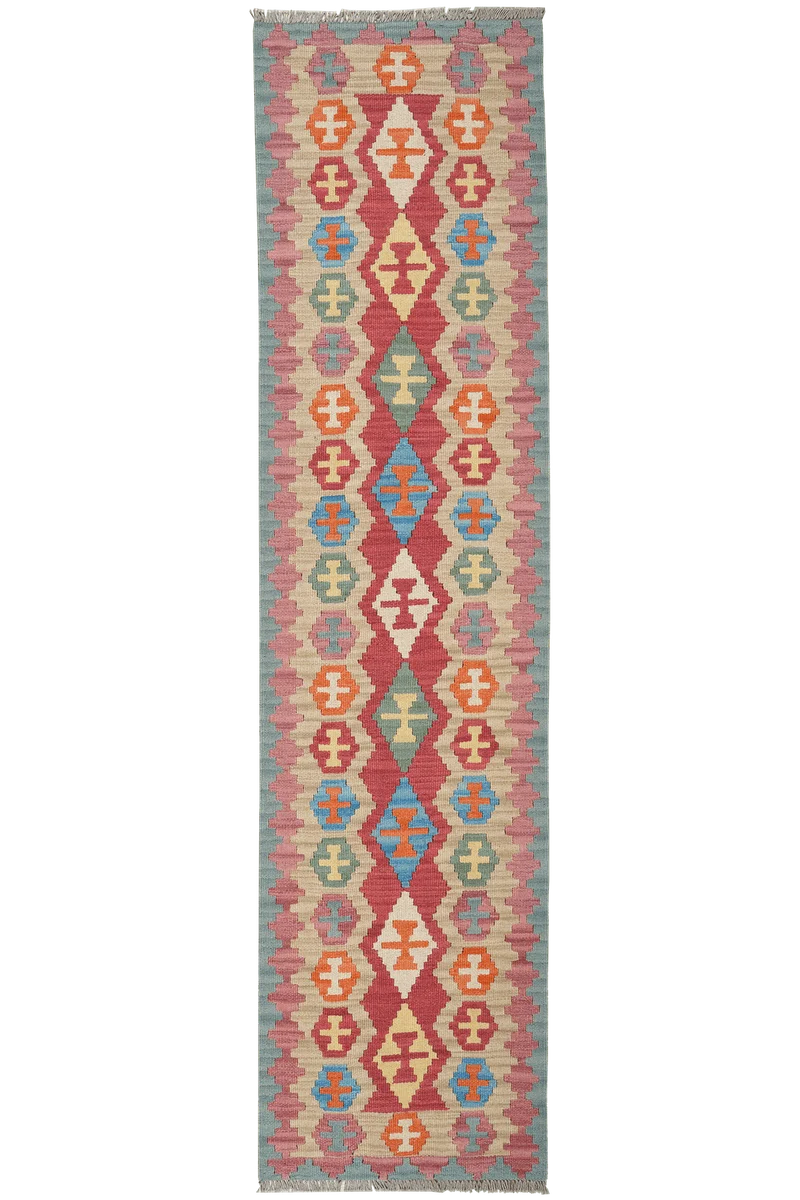 Kelim Gashgai · Handgewebt – Rot, 247x61 cm