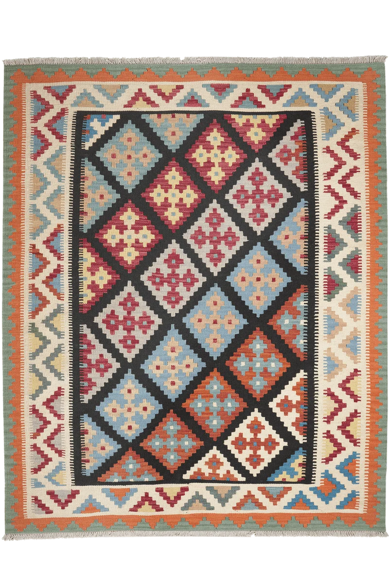 Kelim Gashgai · Handgewebt – Schwarz, 200x162 cm