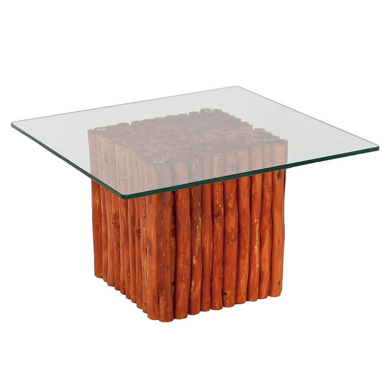 Teak Couchtisch NICO Braun inkl. Glasplatte 70x70cm