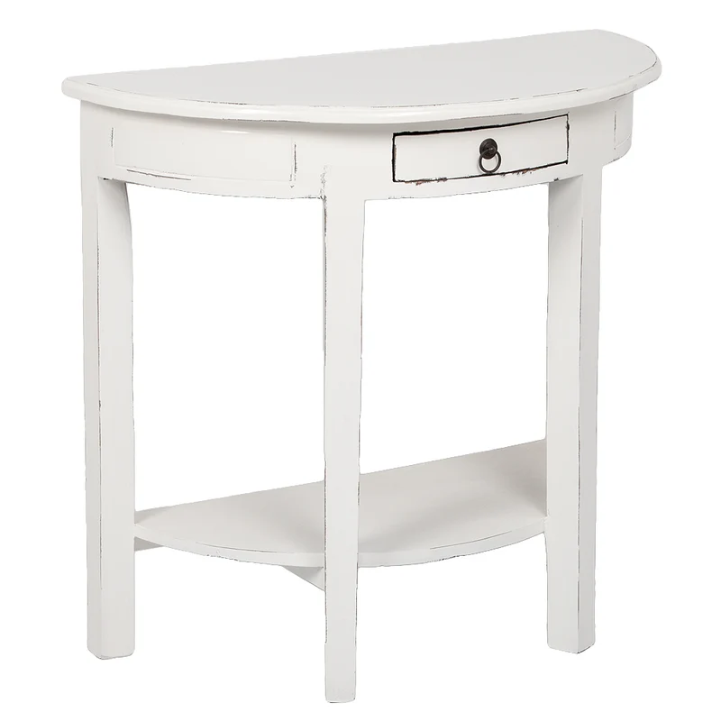 Halbrunde Konsole NIEKE 80cm Antik-Weiß Massivholz