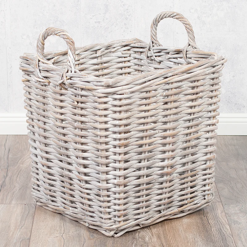 Rattankorb BAKUL eckig White 40x40cm mit Griffen
