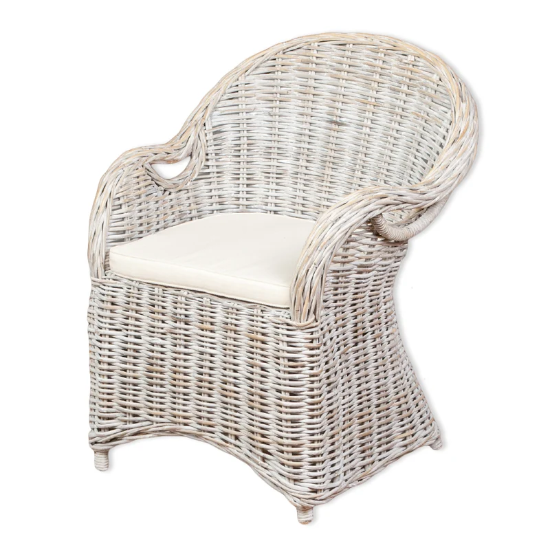 Rattan-Sessel CHARLOTTE White-Washed inkl. Sitzkissen